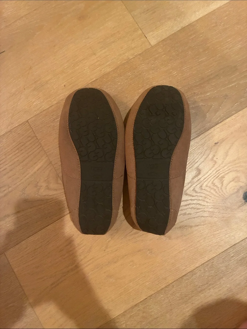 UGG Chestnut Suede Moccasin Slippers with Cream Shearling